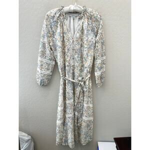 ADELYN RAE | Emilia Organza Floral Midi Dress Lace Trim Belted | Medium